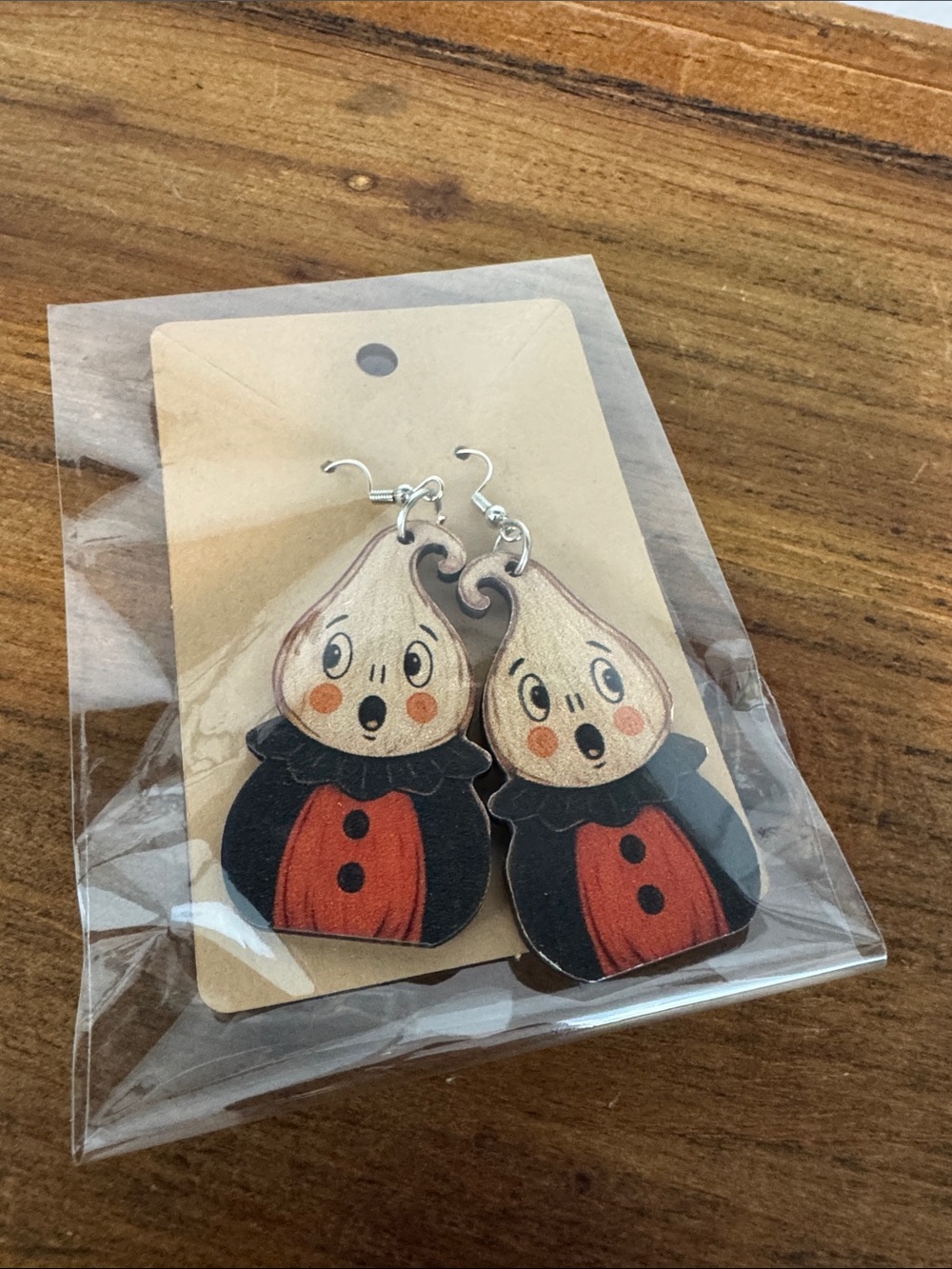 Handcrafted Retro Halloween Kewpie Ghost 👻 Wooden Earrings